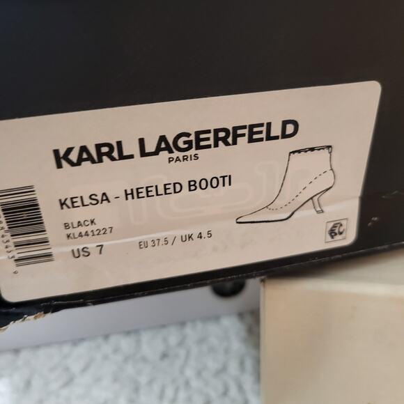 NIB Karl Lagerfeld Paris Kelsa Pointed Toe Heeled Bootie Ankle Boot Black SZ 7 - Picture 5 of 5